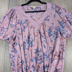 Hope Harlow Peasant Top Womens Large Pink Floral Print Flutter Sleeve Fairy BOHO